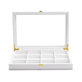 Oirlv White 12 Gird Jewelry Organizer Tray with Acrylic Lid Premium Leather Jewelry Box with Transparent Lid Bracelet Bangle Watch Display Case - color: White, size: 12 Grid
