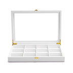 Oirlv White 12 Gird Jewelry Organizer Tray with Acrylic Lid Premium Leather Jewelry Box with Transparent Lid Bracelet Bangle Watch Display Case - color: White, size: 12 Grid