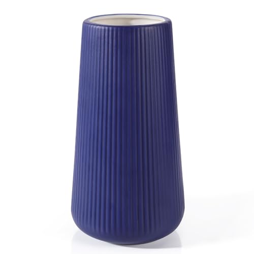 Navy Blue Ceramic Vase, GUKJOB Small Cute Flower Vase for Pampas Grass, Home, Living Room, Dining Table, Farmhouse, Office Decor, Bedroom, Table, and Kitchen Shelf (Navy Blue) - color: Small Navy Blue