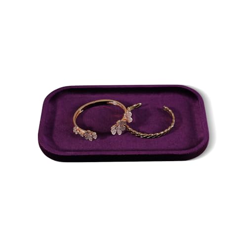 Resilient Velvet Jewelry Display Tray for Ring Earrings Bracelet Necklace, Flat Jewellery Dish for Showcase Store Retail Counter Exhibition Photography Livestream (Purple, Medium) - color: Purple, size: Medium