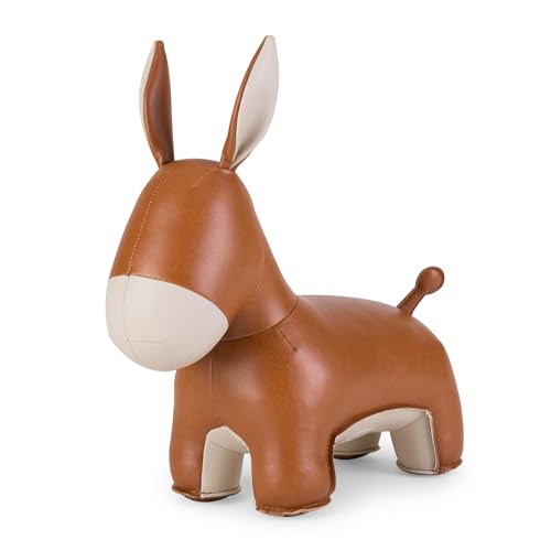 Bookend Donkey Yale, Leather Bookends for Shelves, Handmade Animal Home Decor, Zuny Series, Tan+Wheat - color: Donkey Yale