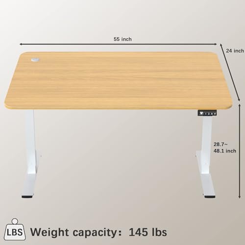 Furmax Electric Height Adjustable Standing Desk Large 55 x 24 Inches Sit Stand up Desk Home Office Computer Desk Memory Preset with T-Shaped Metal Bracket, Light Wood - color: Light Wood, size: 55 Inch
