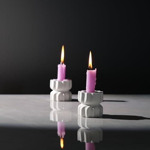 Twizzle Twist Candle Holder, Decorative Candle Holder for Table Display, Romantic Decoration, Unique Home Décor Aesthetic, Housewarming Gift, Height 2.4 inches Set of 2 - Cement