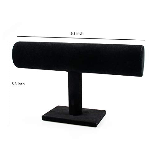 Foraineam 4-Pack Black Velvet T-Bar Jewelry Display Stands Watch Necklace Bracelet Organizer