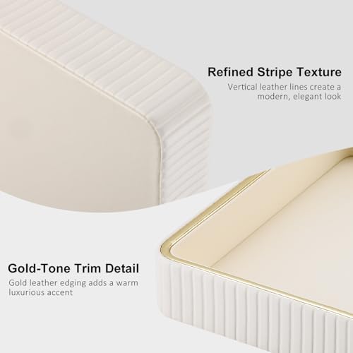 GORESE Square Nightstand Tray Perfume Organizer, Leather Decorative Tray, Purse Bowl Catch All Trays for Trinket Keys, Valet Jewelry Trays for Vanity, Gift for Women & Men, Cream White(9.3'' × 9.3'') - color: Cream White