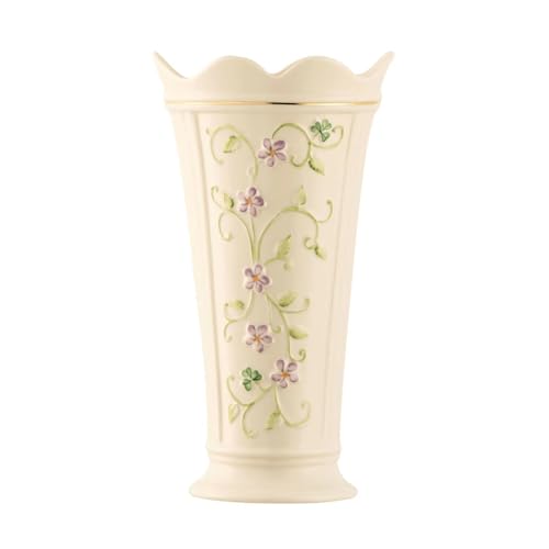 Belleek Irish Flax Vase - White Flower Vase Handcrafted Fine Parian China Irish Decor, 6" W x 9.5" H - size: 9.5-Inch