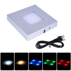 4.33 inch LED Multimodal Multicolor Light Stand Base - Silver Square Display Base for 3D Crystal Glass Art - USB/Battery Powered Crystal Stand - color: D-multi-mode Silver Base
