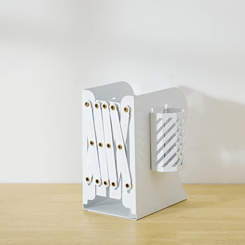 Adjustable Book Ends for Heavy Books, Metal Expandable Bookends for Shelves, Book Organizer Stopper Holder for Desk, Kids Room, Classroom, Office, Library (White) - color: White