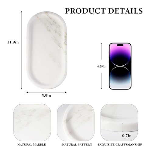 Koville Natural Marble Tray for Bathroom Countertop, Marble Storage Trays for Perfume, Cosmetics, Jewelry, Vanity Tray Stone Trays for Kitchen, Decorative Tray for Dresser Organizer(Calacatta White) - color: Oriental Calacatta White, size: 12" x 6" x 0.7"
