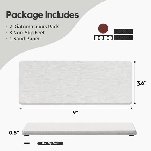 2PCS Bathroom Sink Vanity Trays, Water Absorbing Diatomite Stone Drying Soap Dish Dispenser for Kitchen Counter, Sponge Holder Mat Rack Faucet Splash Guard Caddy Organizer, Beige, 9"x3.5" - color: 2 Pack - Greige, size: 9" x 3.5"