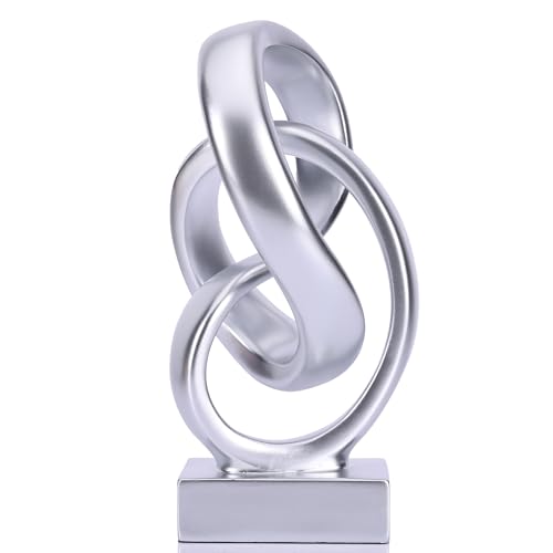 WUBIANJIE Modern Abstract Knot Sculpture, Artistic Mobius Inspired Resin Decor, Elegant Home and Office Decor, (Silver) - color: Silver