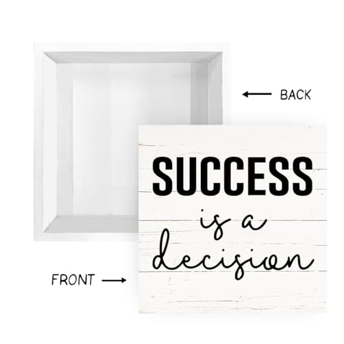 Inspirational Wood Sign, Motivational Desk Decor Signs, Modern Farmhouse Decoration for Table Shelf, Home Office Classroom Decor, Rustic Wooden Box Signs, Success is A Decision Sign, White - color: Inspirational17