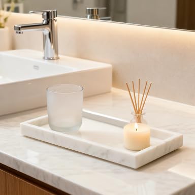 Handmade Natural Marble Tray, Polished Finish, Natural Marble Construction, Contemporary Style, Jewelry Tray, 11.8 x 5.12 x 1.18 Inches (White)