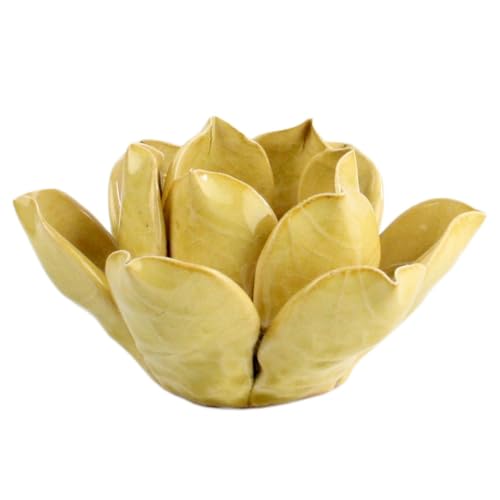 HomArt Lotus Tea Light Holder, Yellow - color: Yellow
