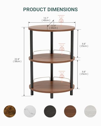 Small Nesting Coffee Table - 3-Tier Oval Accent Table for Small Spaces, Rustic Wood and Metal Couch End Table, Nightstand for Bedroom or End Table Living Room, Easy to Assemble, Rustic Walnut - color: Rustic Walnut, size: 1-Pack, style: With Guard Rail