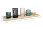 Bloomingville 5-Piece Embossed Glass and Metal Tealight Candle Holders in a Wood Tray, Multicolor