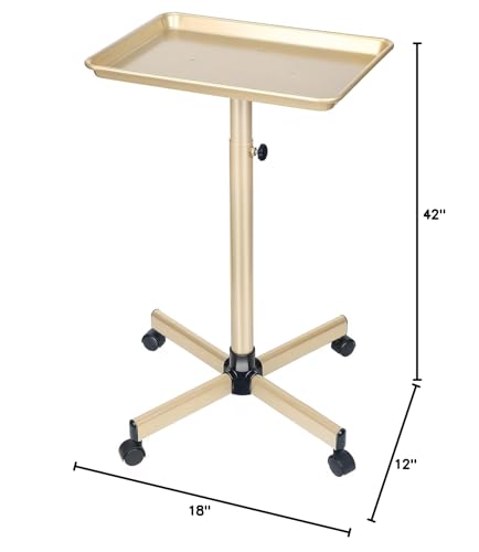 Salon Tray, Champagne Gold Salon Rolling Tray, Salon Service Tray Cart with Adjustable Height, Salon Tray on Wheels, Ideal Use As Tattoo Tray&Deantal Tray, No-Rusting - color: Champagne Gold