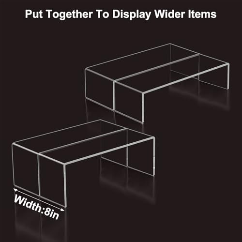 Acrylic Display Riser Stand of 4pcs, 5mm Thickness, 12'' Length Tierd Display Stands, Acrylic Shelf Risers for Perfume Display,Risers for Buffet Table,Cupcake Stand,Pop Figurines,Tumbler,Food - size: 4PCS