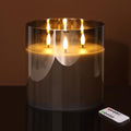 Eywamage 3 Wick Smoke Grey Glass Flameless LED Candle with Remote, Flickering Large Battery Pillar Candle Decor Φ 6" H 6" - color: Grey Glass