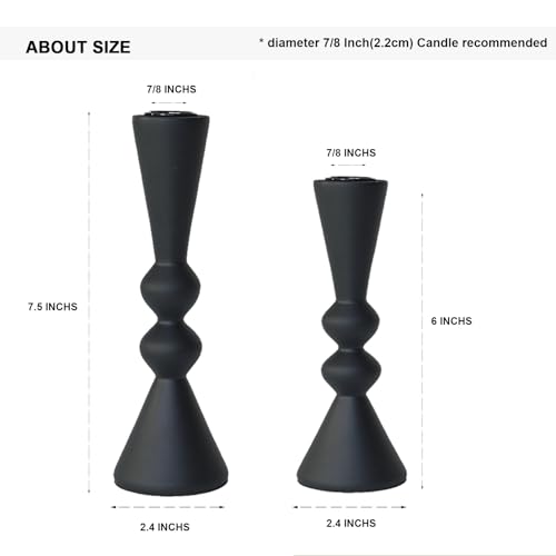Candle Holder Black Candlestick Holders,Taper Candle Holders Set of 2- Candle Sticks Holder Decor for Home,Small Modern Wood Candle Stick Candle Holder for Candlesticks（7.5"/6" H） - color: Black (7.5"+6")