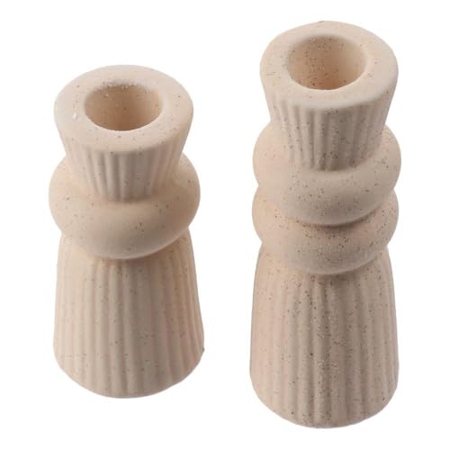 2Pcs Beige Ceramic Candle Holders Candlestick Holder Set Table Centerpiece Taper Candle Holders Desktop Decoration for Home Decor