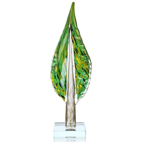 QFkris Blown Glass Tree of Life Leaf Sculpture for Home Decor, 16inch Hand Blown Glass Art Decorative Statue for Book Shelf Living Room Office Desk Home Decoration Accents Collectible Figurines - size: Extra Large