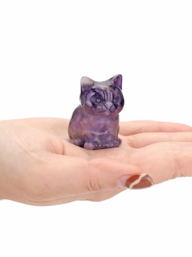 Jovivi 1.5" Amethyst Cystal Cat Statue Natural Stone Carved Cute Pocket Sitting Cat Figurines Sculpture Home Desk Christmas Decorations Gifts - color: Purple - Amethyst Crystal