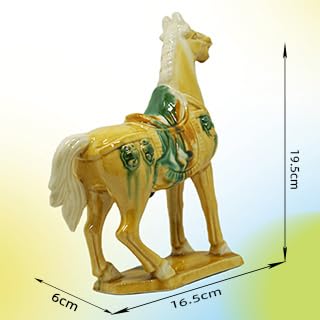 Handmade Tang Dynasty Tri-Color Horse Ceramic Sculpture - 19cm Traditional Chinese Cultural Art Decor - Symbol of Prosperity & Good Fortune - Perfect for Home, Office, Bookcase Shelf (Yellow) - color: Yellow