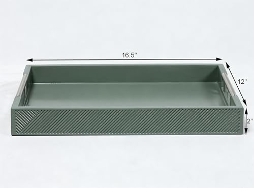 Serving Tray with Polished Metal Handles, 16.5''x12'' Rectangle Coffee Table Tray, Modern Decorative Tray, Large Ottoman Tray, Perfect for Storage and Display (Grey) - color: Gray