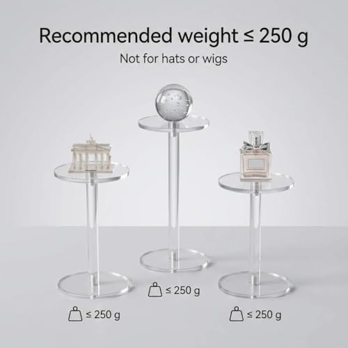 QWORK Round Acrylic Display Stand, Premium Clear Round Riser Stands, Set of 3