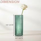Green Glass Vase, Glass Flower Vase, Ribbed Glass Vase, Green Vase, Tall Cylinder Glass Vases for Centerpieces, Living Room, Bedroom, Dining Table, Office, Wedding, Bookshelf, 10 Inches - color: Green, size: 10''