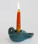 Herodian Blue Glazed Oil Lamp with Handle – Authentic Biblical Clay Candle Holder Replica from The Holy Land - Handmade Judaica & Christian Faith Gift with Certificate of Authenticity - color: Herodian - Biblical Blue Glazed