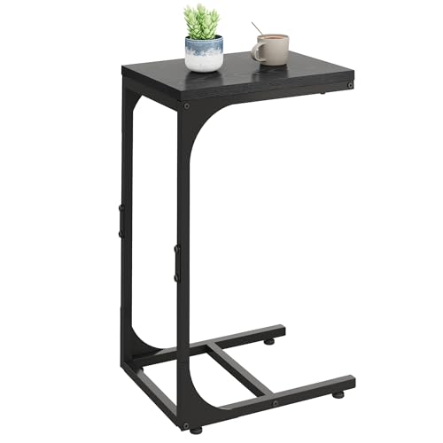 WLIVE C Shaped End Table, Small Couch Side Tables with Metal Frame, Sofa Table TV Tray for Living Room, Bedroom, Relief Black - color: Relief Black