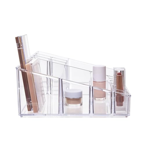 STORi Audrey Clear Vanity Makeup Organizer | 15-Compartment Holder for Brushes, Eyeshadow Palettes, & Beauty Supplies | Stacks on Audrey Storage Drawers | Made in USA - style: Cosmetic Organizer Topper