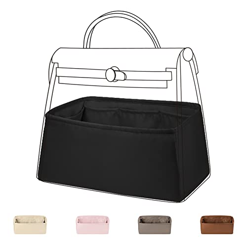 DGAZ Silk Purse Organizer Insert Fits Hermes Herbag 31/39/50 Bags, Luxury Handbag & Tote Organiser, Simplicity bag insert(Black,H19) - color: Black, size: H19