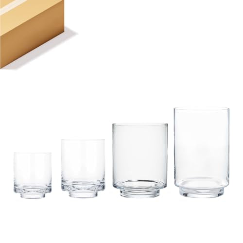 WGVI 1 Set of 4 Sizes of Clear Glass Pedestal Hurricane Candle Holder, Footed Decorative Vase for Pillar Candles, Elevated Cylinder Candleholder on a Riser Round Base, Centerpieces, Home Décor - size: Set of 4