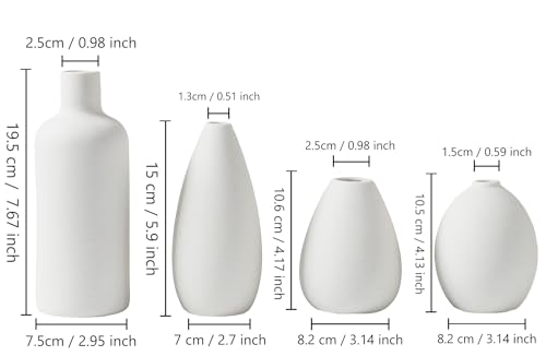 CEMABT White Ceramic Vase Set - 4 Small Unique Flower Vases for Centerpieces, Modern Home Decor - color: 4set-white