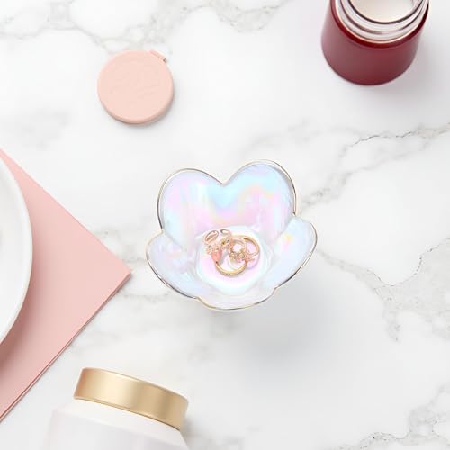Rainbow Flower Ring Dish Jewelry Tray, Small Glass Trinket Tray for Rings Earrings, Present for Wife Mom Daughter Women - color: crystal rainbow color
