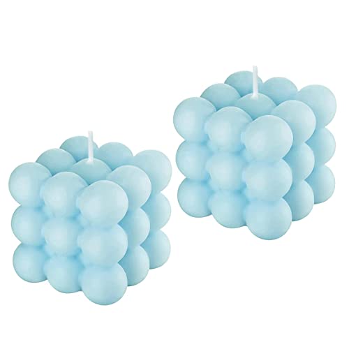 Blue Bubble Candle Gifts - Fresh Scented Scandinavian Cube Candles, Danish Pastel Decor for Room/Bathroom & Floating Shelves, Valentine Gifts for Women 2PCS - color: Blue