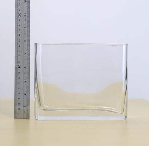 CYS EXCEL Glass Book Vase (H:6" Open:7"x2") Round Edge Oval Flower Vase Rectangular Wedding Centerpiece - size: H-6" Open-7"x2"
