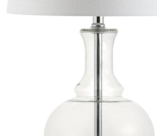JONATHAN Y 25" Clear/Chrome and Brass Gold Glass Table Lamp Set of 2 for Bedroom, Modern Bedside Lamp for Living Room Nightstand, White Linen Drum Shade, LED Bulb Included (JYL1068B-SET2) - color: Clear