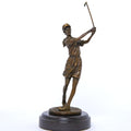 9.8" Bronze Golfer Girl Statue, Golf Figurines Bronze Statues and Sculptures Handmade Art Collectible for Home Office Decor - size: 9.8" Girl