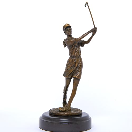 9.8" Bronze Golfer Girl Statue, Golf Figurines Bronze Statues and Sculptures Handmade Art Collectible for Home Office Decor - size: 9.8" Girl