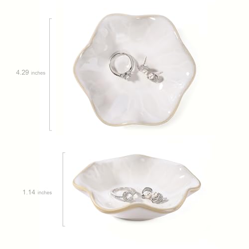 White Lotus Leaf Shape Ring Jewelry Dish Holder,Small Trinket Jewelry Tray,Decorative Jewelry Plate Bowl,Key Bowl,Mothers Day Birthday Engegament Gifts for Women Mom Friends,Ceramic - color: Lotus White