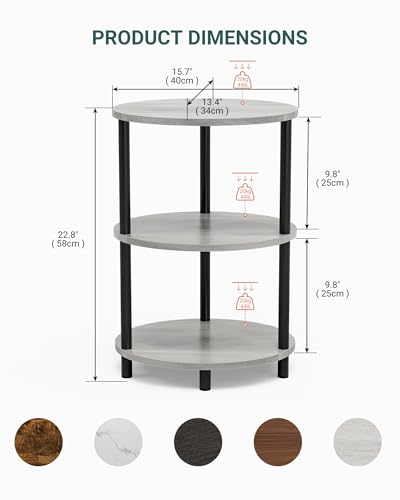 Round Pedestal End Table - 3-Tier Oval Accent Table for Small Spaces, Rustic Wood and Metal Couch Side Table, Nightstand for Bedroom or End Table Living Room, Easy to Assemble, Greige - color: Greige, size: 1-Pack, style: Without Power Outlets