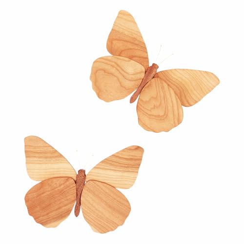 Telinego 2 Pack Handmade Wooden Butterfly Wall Art Hanging Decor Butterflies Wall Art Hanging Sculpture for Bedroom Bathroom Living Room Butterfly Home Decoration for Kids Baby Nursery Room Decor - color: Reddish-Brown