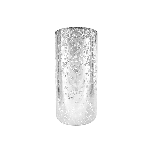WGVI Hurricane Candle Holder Sleeve, W: 4", Ht: 8", Silver Speckled Glass Cylinder Open Both Ends, Chimney Tube Shade, 1 Piece - size: 4x8"H