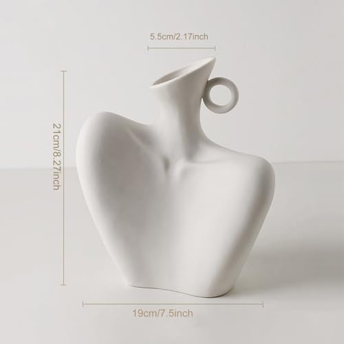 Body Vase 8.27" Collarbone Shaped Ceramic Flower Vase for Home Decor, Clavicle Bone Sculpture Art Decor, Modern Minimalist Flower Holder for Living Room