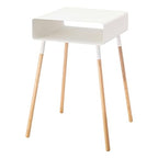 YAMAZAKI Home Plain Side Table with Open Storage Shelf, Rectangular Accent Space Saving Living Room Bedroom Couch End Table - Tall, 23" - Steel + Wood - color: White, size: Tall