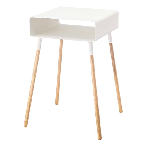 YAMAZAKI Home Plain Side Table with Open Storage Shelf, Rectangular Accent Space Saving Living Room Bedroom Couch End Table - Tall, 23" - Steel + Wood - color: White, size: Tall